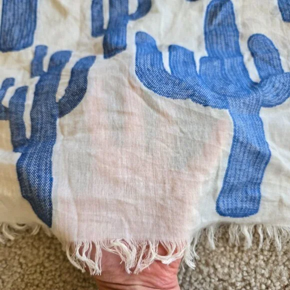 NWT Anthropologie Blue Cactus Sea of Saguaros Square Scarf - Picture 6 of 10
